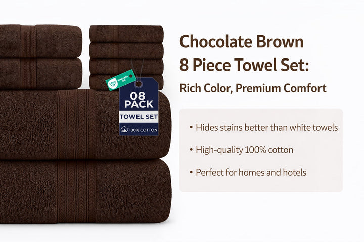 Chocolate Brown 8 Piece Towel Set: Rich Color, Premium Comfort for Modern Bathrooms