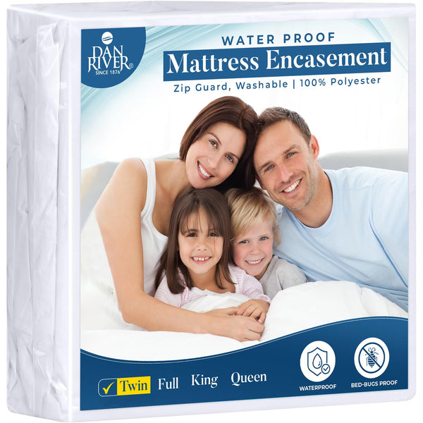 Dan River Mattress Encasement Twin Size | 100% Waterproof | Knitted Polyester | Mattress Cover | Mattress Encasement with Zip | Twin Mattress Cover.