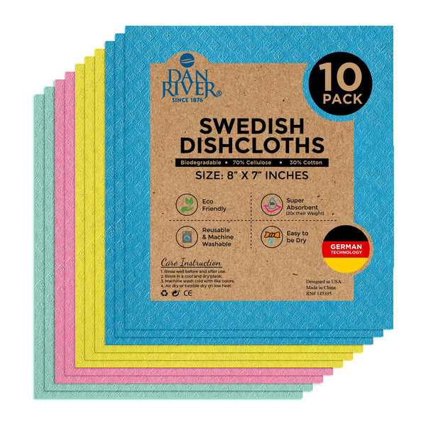 Swedish Dish Cloths Biodegradable Sponges 8x7 Inches - Pack of 10